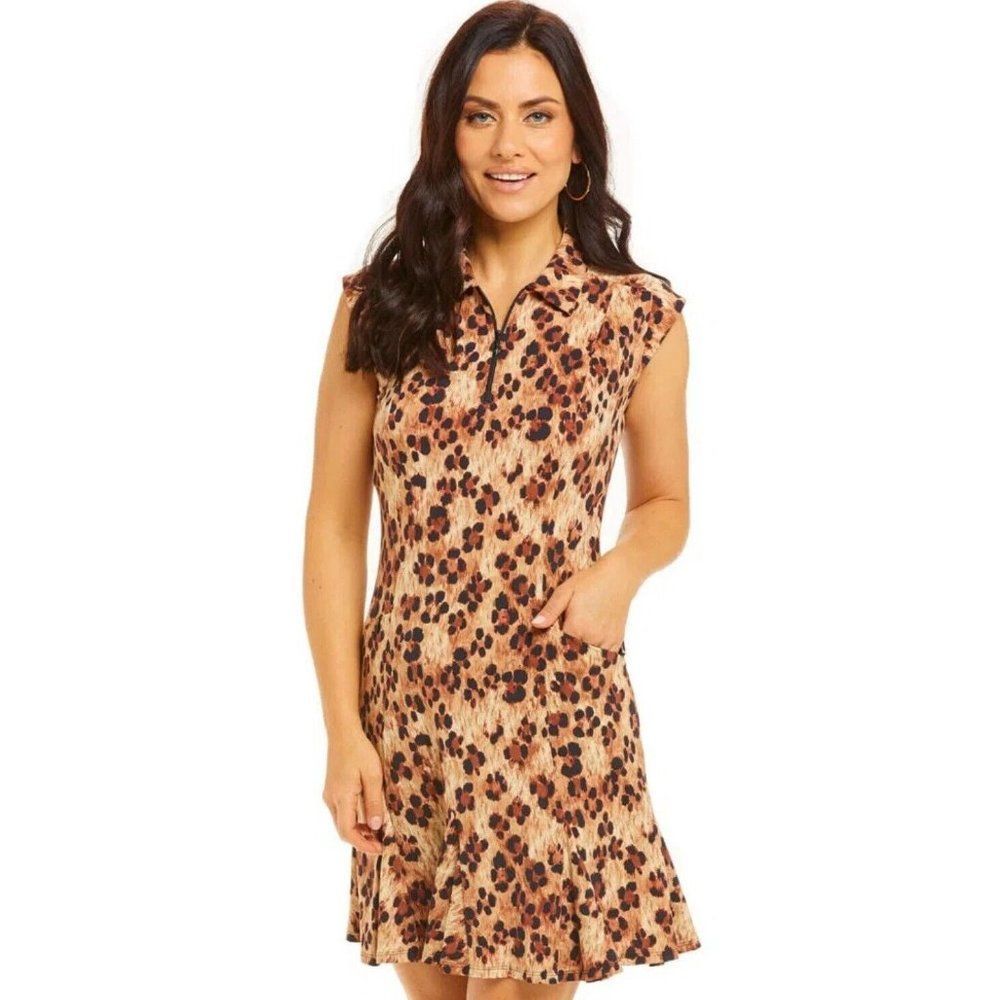 IBKUL Dress Leopard Sleeveless Polo S M L Golf Tennis NEW